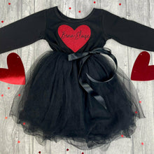 Load image into Gallery viewer, Personalised &#39;Love Heart &amp; Name&#39; Girls Black Long Sleeve Tutu Dress
