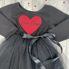 Load image into Gallery viewer, Personalised &#39;Love Heart &amp; Name&#39; Girls Black Long Sleeve Tutu Dress
