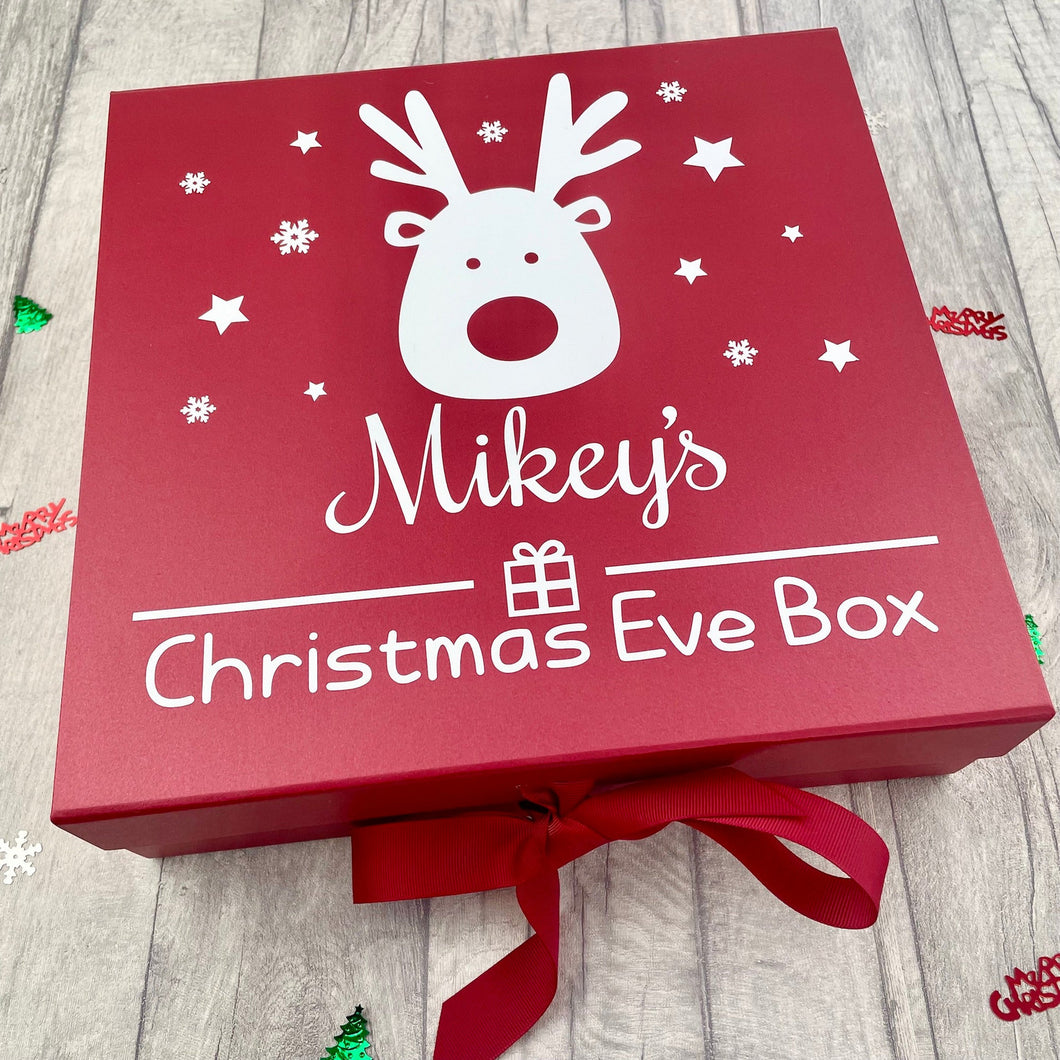 Personalised Girl and Boys Red Reindeer Christmas Eve Box