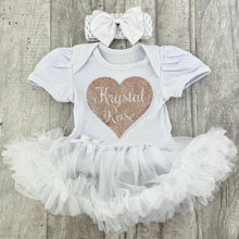 Load image into Gallery viewer, Personalised baby girl tutu romper with rose gold glitter heart - Little Secrets Clothing
