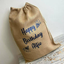 Load image into Gallery viewer, Personalised Birthday Confetti Hessian Gift Sack
