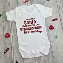 Load image into Gallery viewer, &#39;Who Needs Santa When You Have Grandparents Like Mine&#39; White Short Sleeve Christmas Romper
