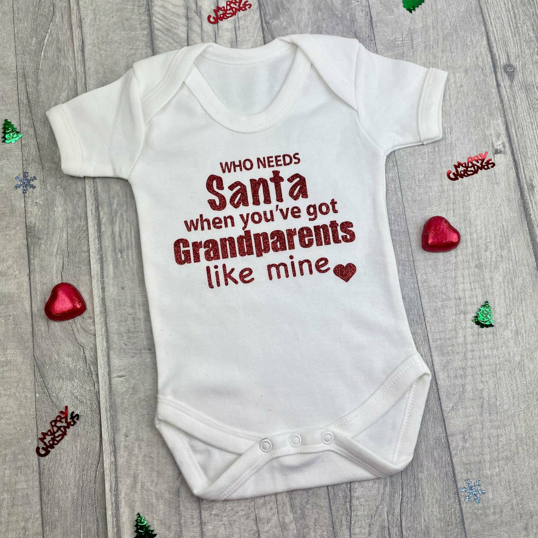 'Who Needs Santa When You Have Grandparents Like Mine' White Short Sleeve Christmas Romper