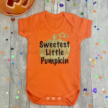 Load image into Gallery viewer, &#39;Sweetest Little Pumpkin&#39; Baby Halloween Short Sleeve Romper
