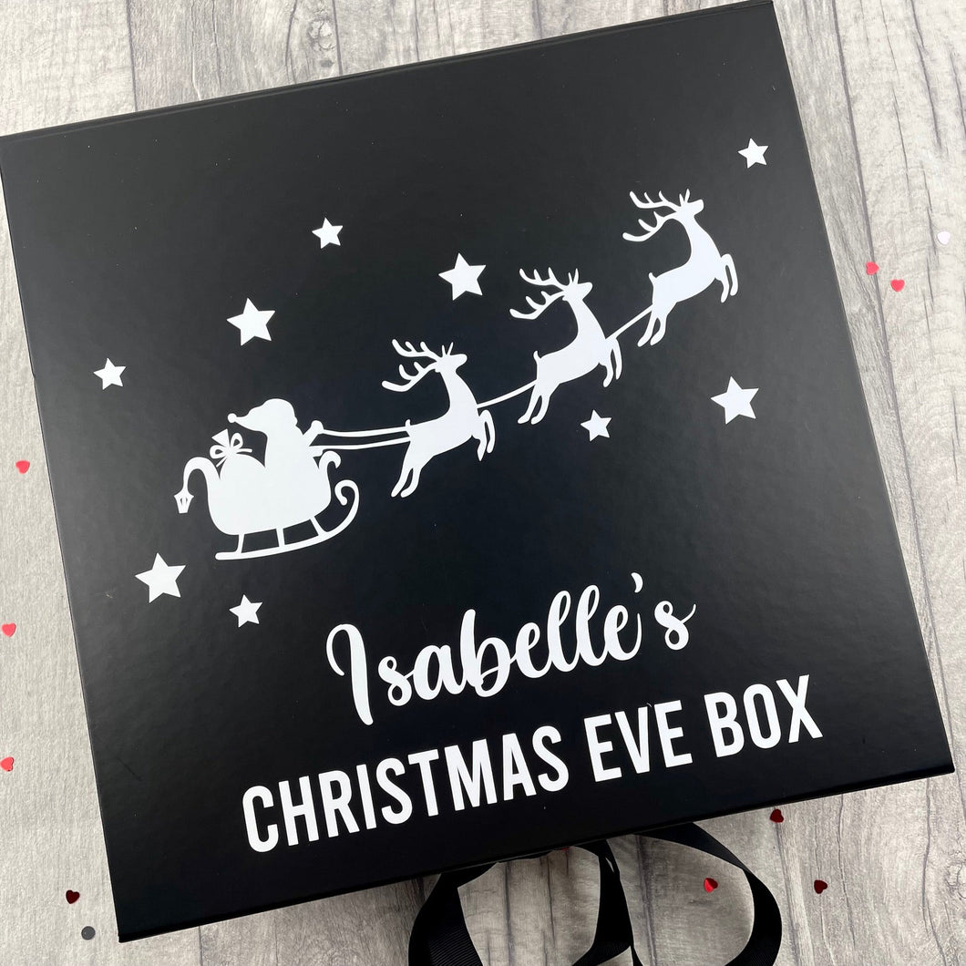 Personalised Christmas Eve Box, Father Christmas, Sleigh & Reindeer Design