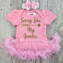 Load image into Gallery viewer, Sassy Like My Aunties Baby Girl Tutu Romper With Matching Bow Headband - Little Secrets Clothing
