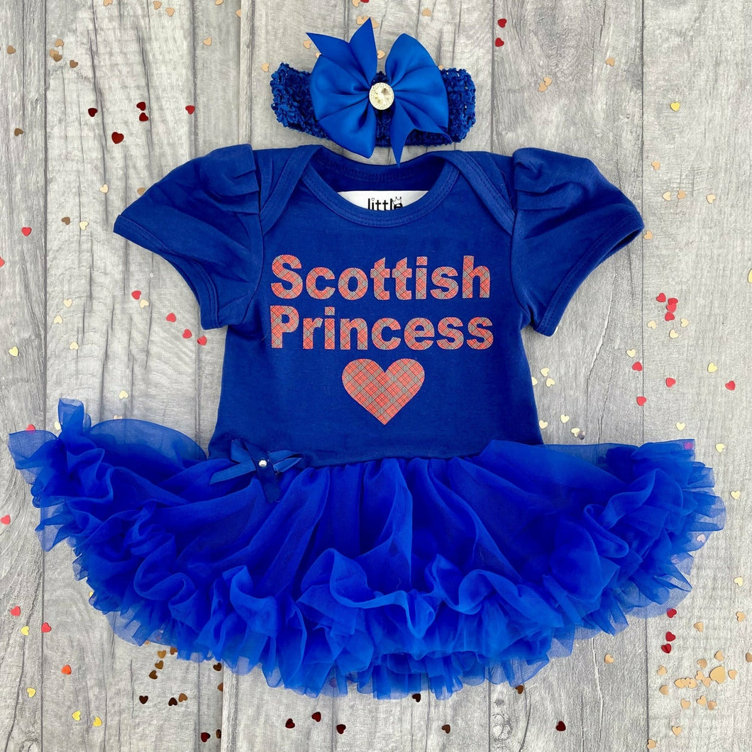 'Scottish Princess' Tartan Baby Girl Tutu Romper With Matching Bow Headband