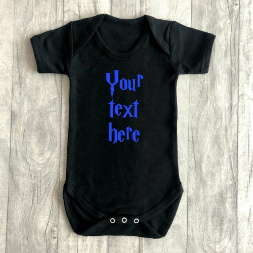 Custom Your Own Black Short Sleeve Baby Romper (Choose Text Style & Colour) - Little Secrets Clothing