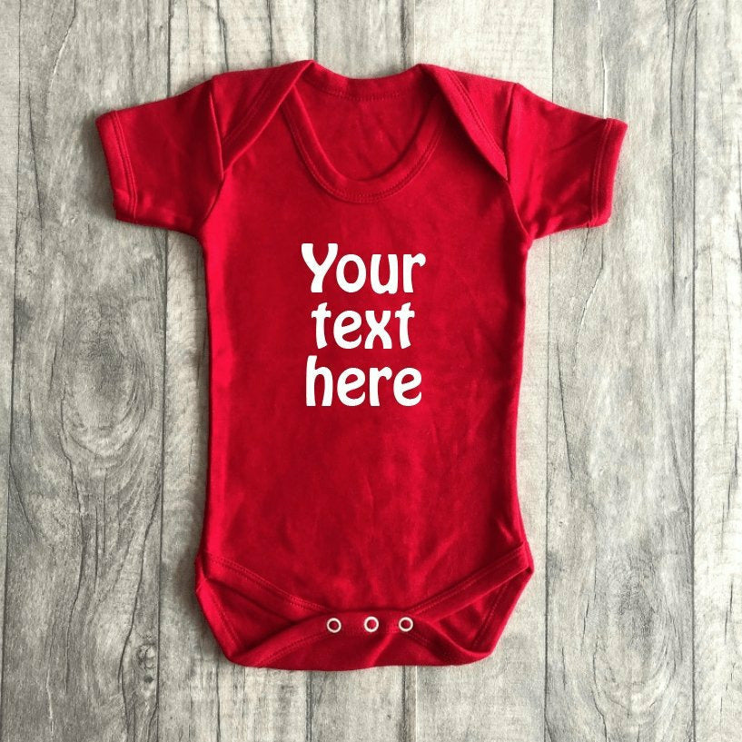 Custom Your Own Red Short Sleeve Baby Romper (Choose Text Style & Colour) - Little Secrets Clothing