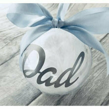 Load image into Gallery viewer, Personalised Christmas Family Member Bauble filled with white feathers
