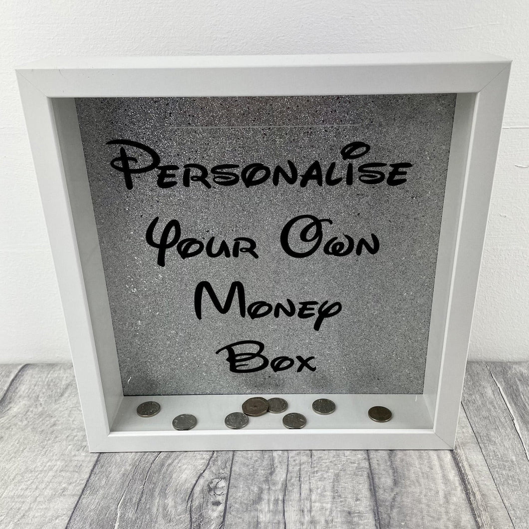 Custom Your Own Money Box Saving Fund Gift, Silver Glitter Background - Little Secrets Clothing