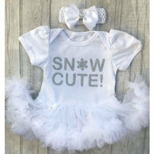 Load image into Gallery viewer, &#39;Snow Cute&#39; Baby Girl Tutu Romper With Matching Bow Headband, Christmas
