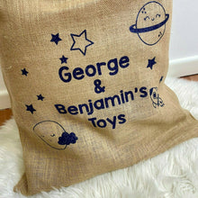 Load image into Gallery viewer, Personalised Toy Sack, Space Rocket Design, Children&#39;s Toy Storage Bag
