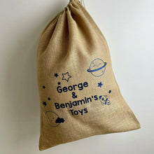 Load image into Gallery viewer, Personalised Toy Sack, Space Rocket Design, Children&#39;s Toy Storage Bag
