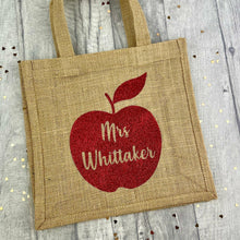 Load image into Gallery viewer, Personalised Teacher Lunch Bag, Hessian/ Burlap Bag
