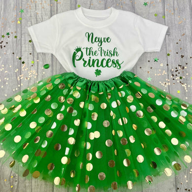 Personalised Irish Princess White T-Shirt And Polka Dot Tutu Skirt, St Patricks Day Outfit