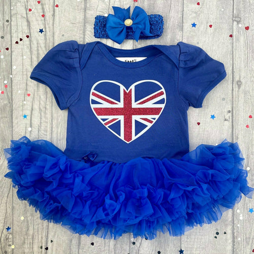 Baby Girls Union Jack Heart Tutu Romper Dress, King's Coronation