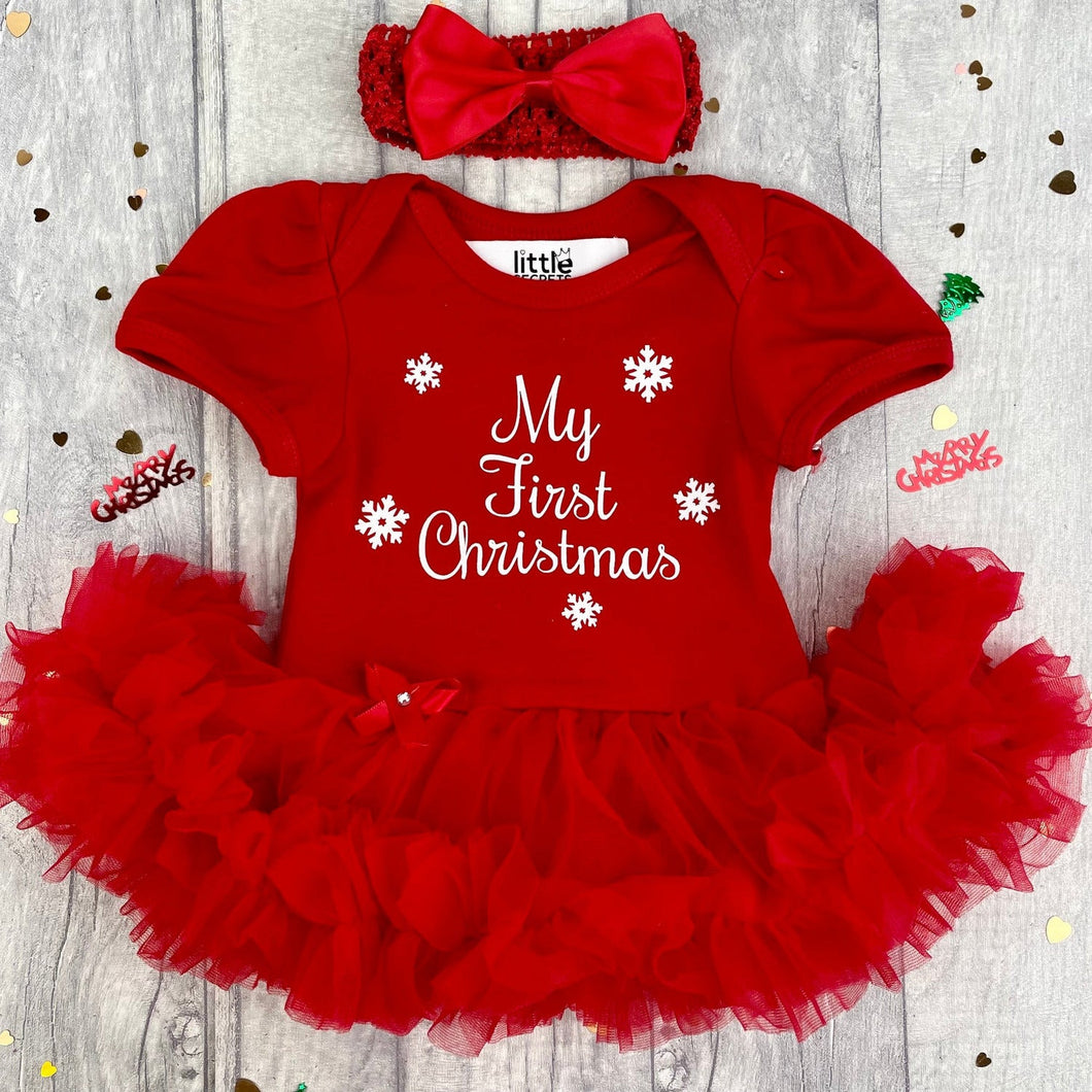 Baby Girls My First Christmas Tutu Romper Dress with Headband - Little Secrets Clothing