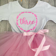Load image into Gallery viewer, Girls Birthday Tutu Dress, Floral &amp; Heart Design
