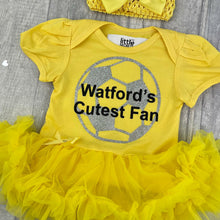 Load image into Gallery viewer, Watford&#39;s Cutest Fan Football Tutu Romper - Little Secrets Clothing
