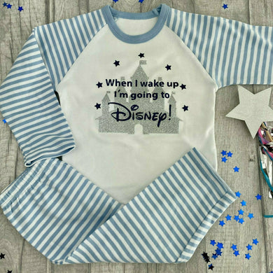 When I Wake Up I'm Going To Disney Boy Blue Stripe Pyjamas
