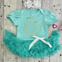 Load image into Gallery viewer, &#39;Cute Like My Aunty&#39; Baby Girl Tutu Romper With Matching Bow Headband
