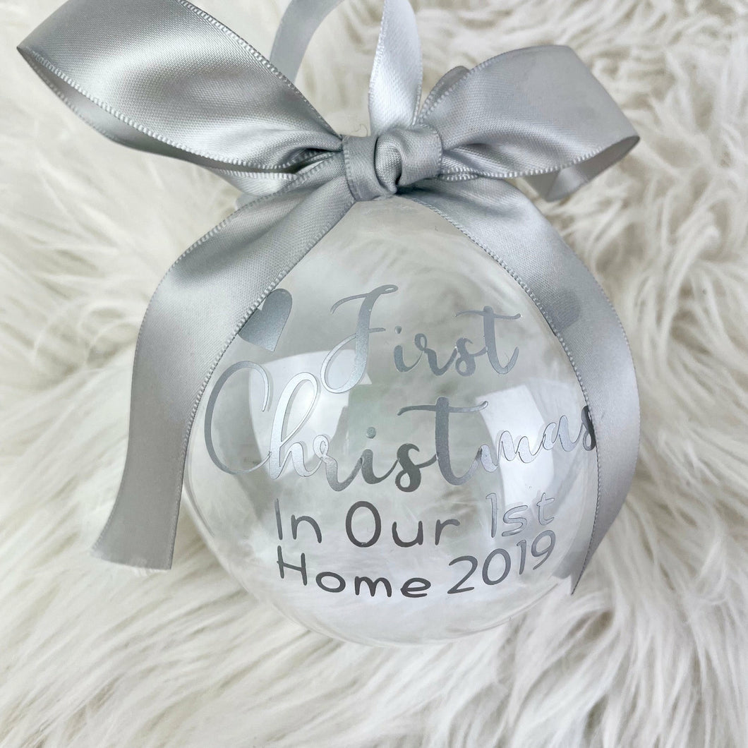 First Christmas in Our 1st Home 2022 Feather Filled Home Bauble
