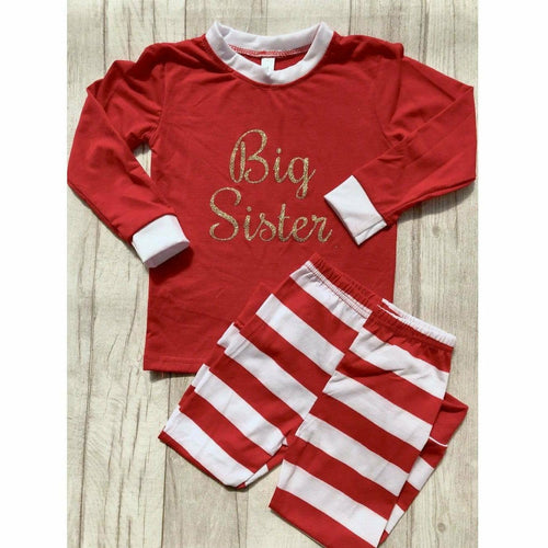 Big Sister Red and White Striped Girl’s Christmas Pyjama Set