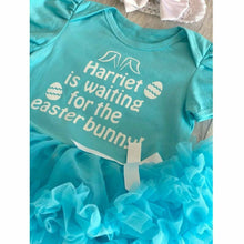 Load image into Gallery viewer, &#39;Is Waiting For The Easter Bunny...&#39; Personalised Baby Girl Tutu Romper With Matching Bow Headband
