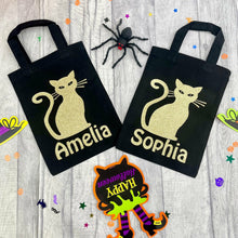 Load image into Gallery viewer, Personalised Trick or Treat Sweet Bag, Pumpkin, Ghost, Witch and Cat, Children&#39;s Halloween Tote Bag - Little Secrets Clothing
