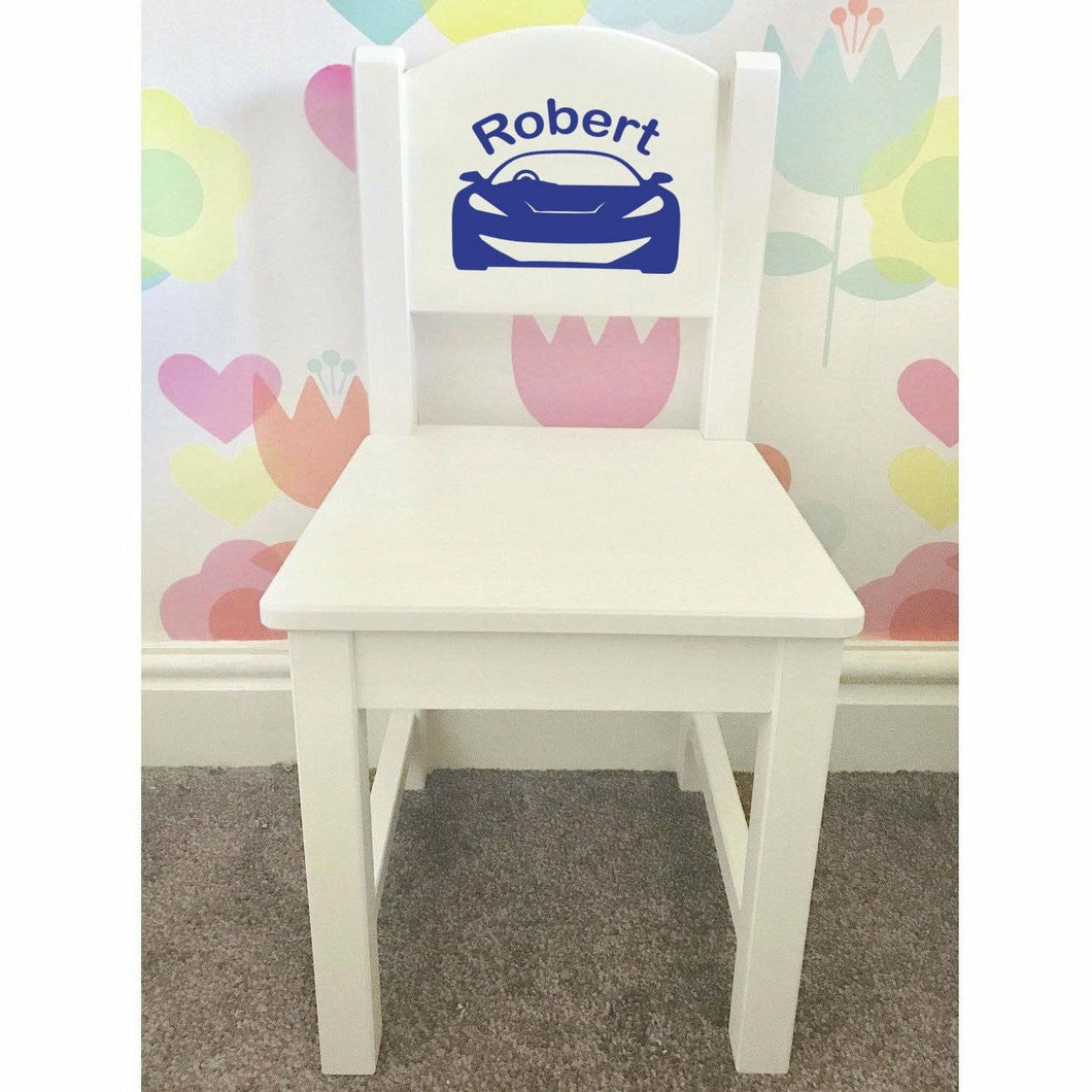 Personalised Car Baby Boys Nursery, Play Room White Wooden Toddler Chair