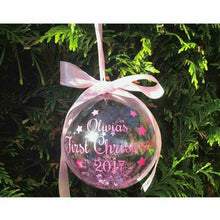 Load image into Gallery viewer, Personalised &#39;First Christmas&#39; Bauble, Baby Girls 1st Christmas Ornament 2021
