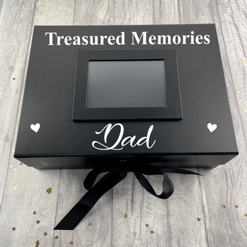 Treasured Memories A4 Black Photo Box Remembrance Keepsake Bereavement Gift - White Design