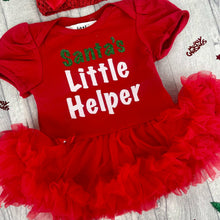 Load image into Gallery viewer, Santa&#39;s Little Helper Baby Girl Tutu Romper With Matching Bow Headband, Christmas
