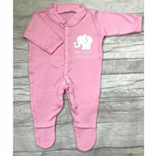 Load image into Gallery viewer, Personalised baby girls / baby boy pink or blue romper sleep suit
