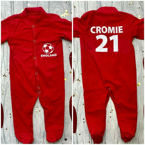 Personalised 'England' Football Name and Number on Back, Red Sleep Suit