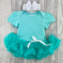 Load image into Gallery viewer, Baby Girl&#39;s Plain Green Tutu Romper Dress with Matching Bow Headband 
