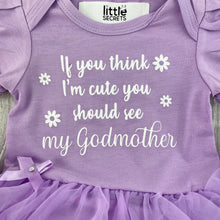 Load image into Gallery viewer, Baby Girl Godmother Quote Tutu Romper with Headband

