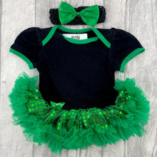 Load image into Gallery viewer, Plain Black and Green Baby Girl Tutu Romper with Matching Headband - Little Secrets Clothing
