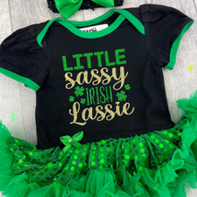 Load image into Gallery viewer, Little Sassy Irish Lassie Baby Girl St Patrick&#39;s Day Tutu Romper Dress with Headband - Little Secrets Clothing
