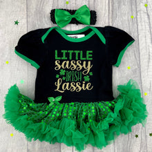Load image into Gallery viewer, Little Sassy Irish Lassie Baby Girl St Patrick&#39;s Day Tutu Romper Dress with Headband - Little Secrets Clothing
