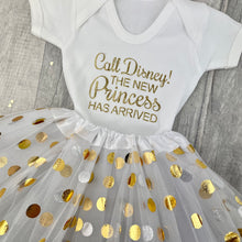 Load image into Gallery viewer, Call Disney! The New Princess has arrived Baby Girl&#39;s Outfit, Newborn Princess Romper and Tutu Skirt - Little Secrets Clothing
