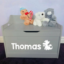 Load image into Gallery viewer, Personalised Toy Box in Grey with Cute Dragon Design - Little Secrets Clothing
