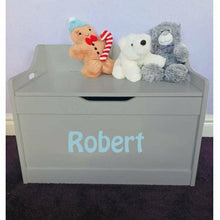 Load image into Gallery viewer, Personalised Baby Girl or Boy grey toddler wooden Toy Storage Box
