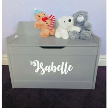 Load image into Gallery viewer, Personalised Baby Girl or Boy grey toddler wooden Toy Storage Box
