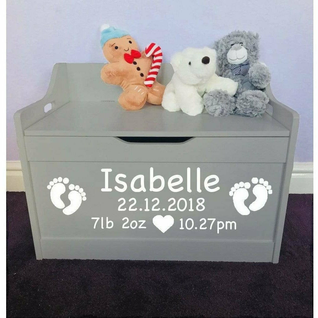 Personalised Grey Birthday Newborn Baby Girl or Boy toddler wooden Toy Storage Box