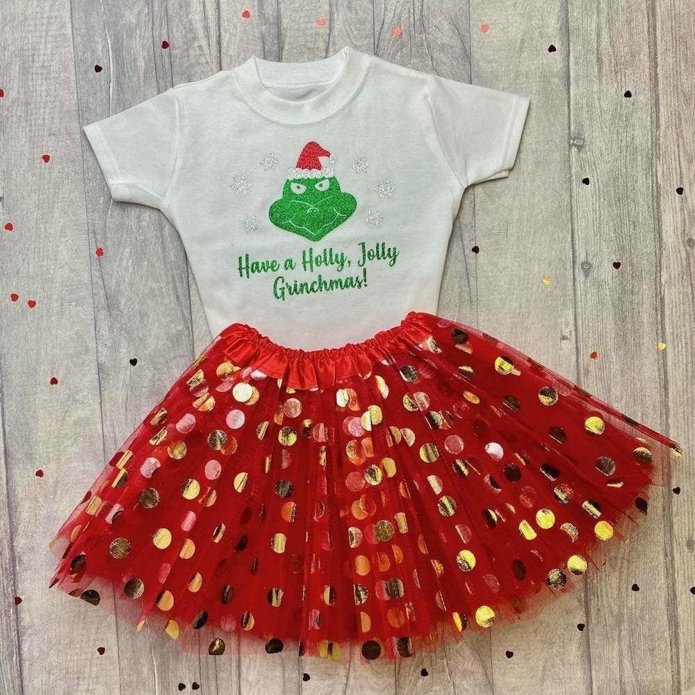 Girls Grinch Christmas Outfit, Have A Holly, Jolly Grinchmas T