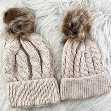 Load image into Gallery viewer, Matching Mummy &amp; Me Hat Set, Mother&#39;s Day Gift, Cream Bobble Hats - Little Secrets Clothing
