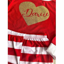 Load image into Gallery viewer, Personalised heart red and white little girls &amp; boys Christmas Pyjamas
