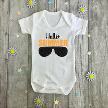 Load image into Gallery viewer, &#39;Hello Summer&#39; Cool Summer Sunglasses Baby Boy Design in Bright Orange and Black Glitter
